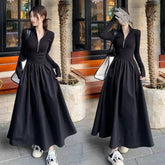 Simple High Waist Zipper-Up Turtleneck A-Line Dress