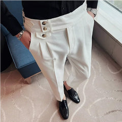 2025 Spring Autumn Men High Waist Belt Design Casual Slim