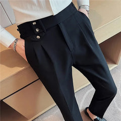 2025 Spring Autumn Men High Waist Belt Design Casual Slim