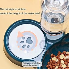 3 In 1 Ear Design Tilted Cat Water And Food Bowl Set With Gravity