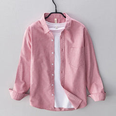 2024 Spring Pink Shirts For Men Casual Slim Fit 100%