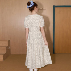 Women's French V-Neck Tea Dress Lace Trim Bow Tie