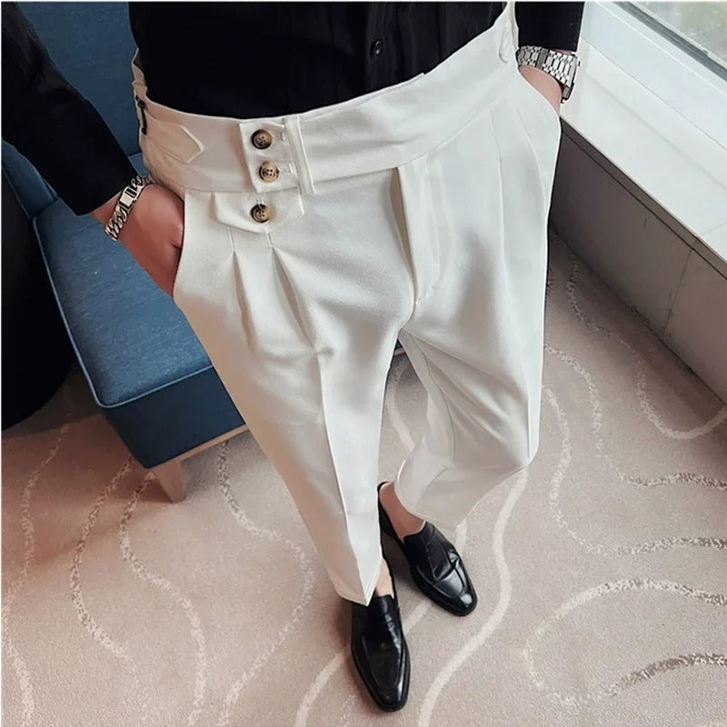 2025 Spring Autumn Men High Waist Belt Design Casual Slim