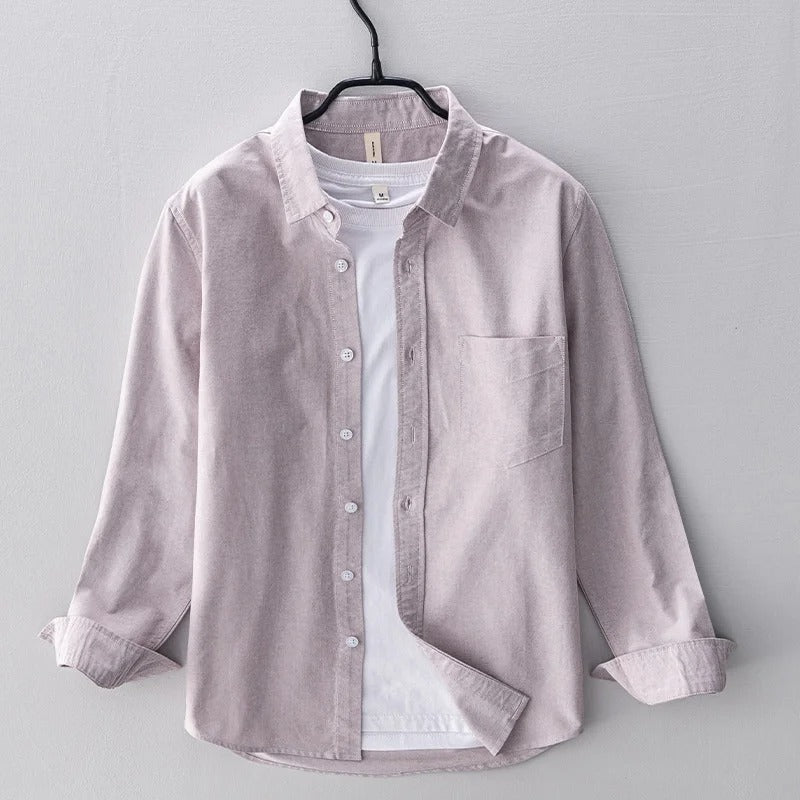 2024 Spring Pink Shirts For Men Casual Slim Fit 100%