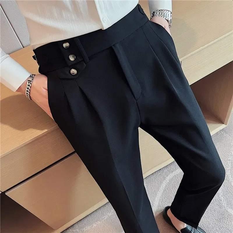 2025 Spring Autumn Men High Waist Belt Design Casual Slim