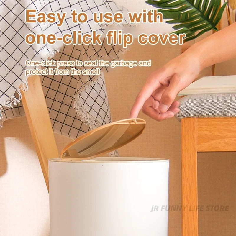 Wooden High Foot Trash Can For Bathroom Creative Kitchen