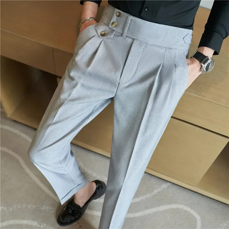 2025 Spring Autumn Men High Waist Belt Design Casual Slim