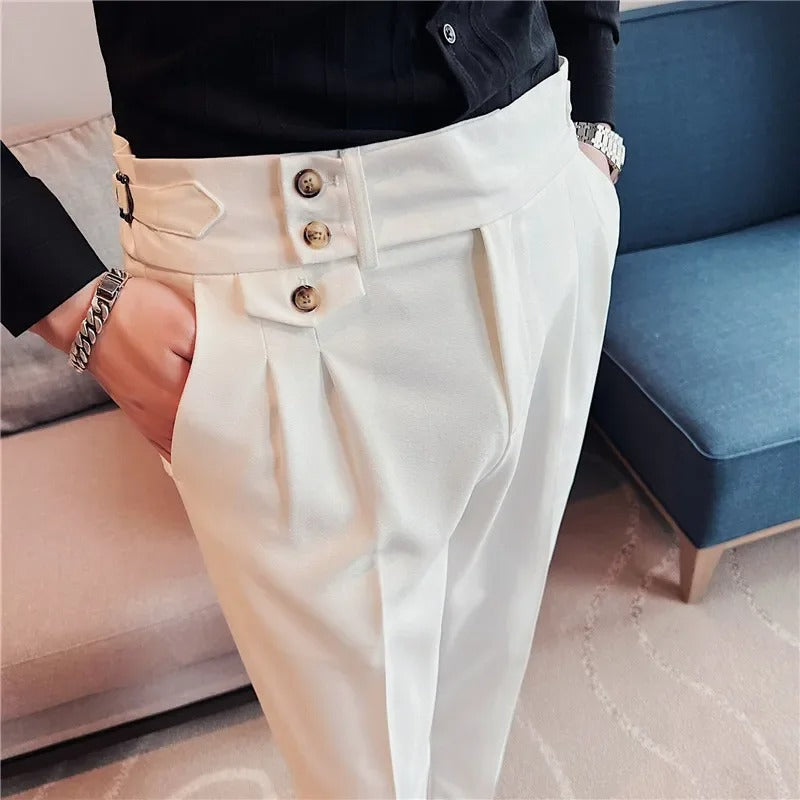 2025 Spring Autumn Men High Waist Belt Design Casual Slim