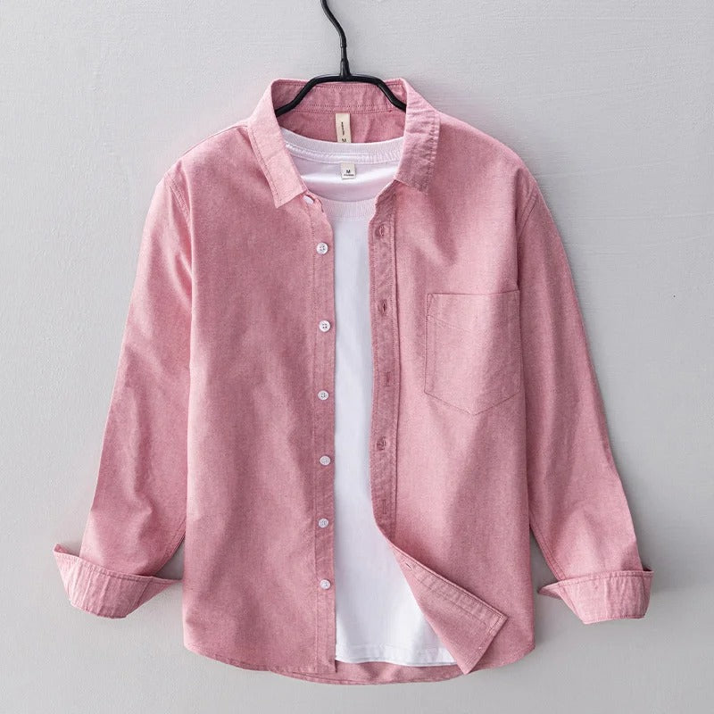 2024 Spring Pink Shirts For Men Casual Slim Fit 100%
